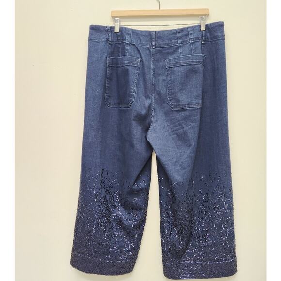 Maeve Anthropologie The Colette Wide Leg Cropped Pant Sequin Denim Plus Size 18 - Picture 6 of 10